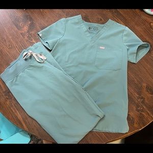 FIGS sea foam green scrub set